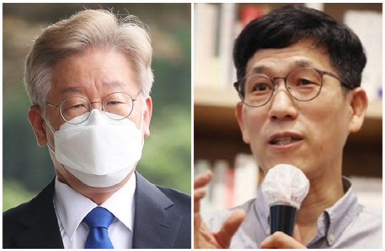 이재명(왼쪽) 더불어민주당 대선 후보와 진중권 전 동양대학교 교수. <연합뉴스>